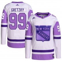 Youth Adidas New York Rangers Wayne Gretzky White/Purple Hockey Fights Cancer Primegreen Jersey - Authentic