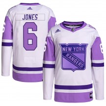 Youth Adidas New York Rangers Zac Jones White/Purple Hockey Fights Cancer Primegreen Jersey - Authentic