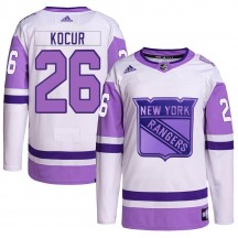 Youth Adidas New York Rangers Joe Kocur White/Purple Hockey Fights Cancer Primegreen Jersey - Authentic