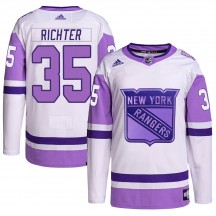 Youth Adidas New York Rangers Mike Richter White/Purple Hockey Fights Cancer Primegreen Jersey - Authentic