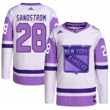 Youth Adidas New York Rangers Tomas Sandstrom White/Purple Hockey Fights Cancer Primegreen Jersey - Authentic