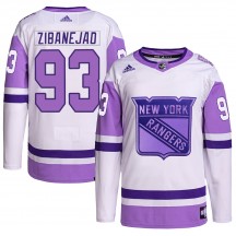 Youth Adidas New York Rangers Mika Zibanejad White/Purple Hockey Fights Cancer Primegreen Jersey - Authentic