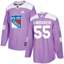 Men's Adidas New York Rangers Ryan Lindgren Purple Fights Cancer Practice Jersey - Authentic
