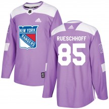 Men's Adidas New York Rangers Austin Rueschhoff Purple Fights Cancer Practice Jersey - Authentic
