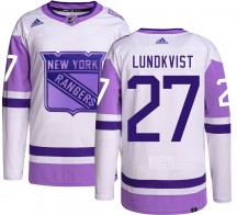 Men's Adidas New York Rangers Nils Lundkvist Hockey Fights Cancer Jersey - Authentic