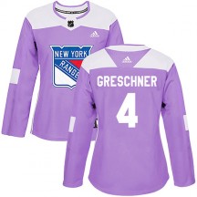 Women's Adidas New York Rangers Ron Greschner Purple Fights Cancer Practice Jersey - Authentic