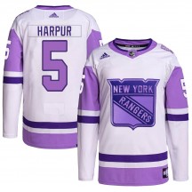 Men's Adidas New York Rangers Ben Harpur White/Purple Hockey Fights Cancer Primegreen Jersey - Authentic