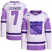 Men's Adidas New York Rangers William Lockwood White/Purple Hockey Fights Cancer Primegreen Jersey - Authentic