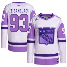 Men's Adidas New York Rangers Mika Zibanejad White/Purple Hockey Fights Cancer Primegreen Jersey - Authentic