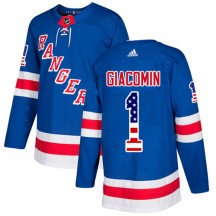 Men's Adidas New York Rangers Eddie Giacomin Royal Blue USA Flag Fashion Jersey - Authentic