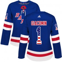 Women's Adidas New York Rangers Eddie Giacomin Royal Blue USA Flag Fashion Jersey - Authentic