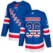 Men's Adidas New York Rangers Glenn Anderson Royal Blue USA Flag Fashion Jersey - Authentic