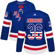 Women's Adidas New York Rangers Glenn Anderson Royal Blue USA Flag Fashion Jersey - Authentic