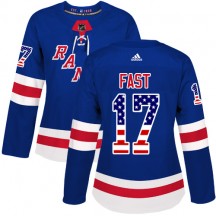 Women's Adidas New York Rangers Jesper Fast Royal Blue USA Flag Fashion Jersey - Authentic