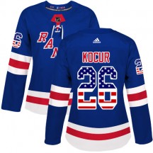 Women's Adidas New York Rangers Joe Kocur Royal Blue USA Flag Fashion Jersey - Authentic
