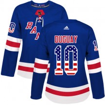 Women's Adidas New York Rangers Ron Duguay Royal Blue USA Flag Fashion Jersey - Authentic