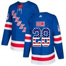 Men's Adidas New York Rangers Tie Domi Royal Blue USA Flag Fashion Jersey - Authentic