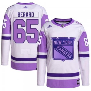 Youth Adidas New York Rangers Brett Berard White/Purple Hockey Fights Cancer Primegreen Jersey - Authentic