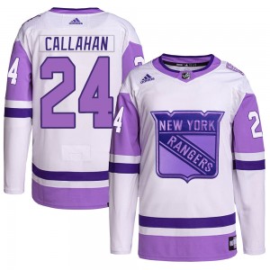 Youth Adidas New York Rangers Ryan Callahan White/Purple Hockey Fights Cancer Primegreen Jersey - Authentic