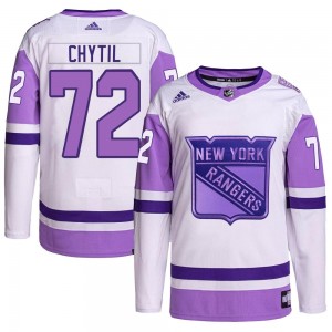 Youth Adidas New York Rangers Filip Chytil White/Purple Hockey Fights Cancer Primegreen Jersey - Authentic