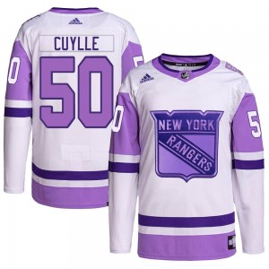 Youth Adidas New York Rangers Will Cuylle White/Purple Hockey Fights Cancer Primegreen Jersey - Authentic
