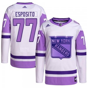 Youth Adidas New York Rangers Phil Esposito White/Purple Hockey Fights Cancer Primegreen Jersey - Authentic