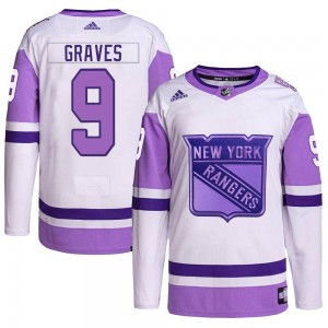 Youth Adidas New York Rangers Adam Graves White/Purple Hockey Fights Cancer Primegreen Jersey - Authentic