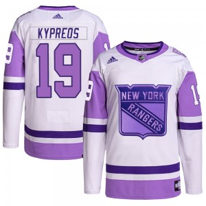 Youth Adidas New York Rangers Nick Kypreos White/Purple Hockey Fights Cancer Primegreen Jersey - Authentic