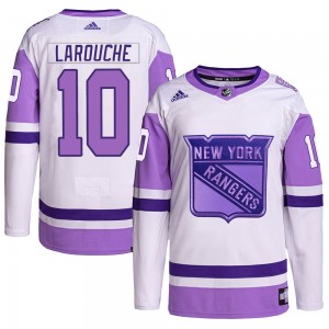 Youth Adidas New York Rangers Pierre Larouche White/Purple Hockey Fights Cancer Primegreen Jersey - Authentic