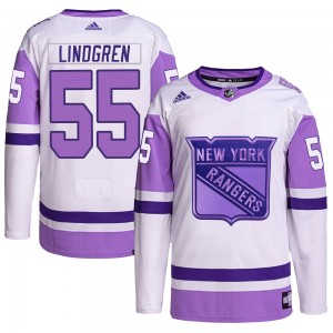 Youth Adidas New York Rangers Ryan Lindgren White/Purple Hockey Fights Cancer Primegreen Jersey - Authentic