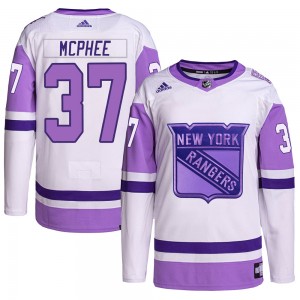 Youth Adidas New York Rangers George Mcphee White/Purple Hockey Fights Cancer Primegreen Jersey - Authentic