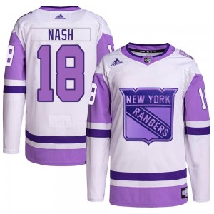 Youth Adidas New York Rangers Riley Nash White/Purple Hockey Fights Cancer Primegreen Jersey - Authentic