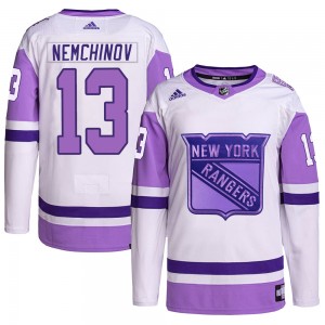 Youth Adidas New York Rangers Sergei Nemchinov White/Purple Hockey Fights Cancer Primegreen Jersey - Authentic