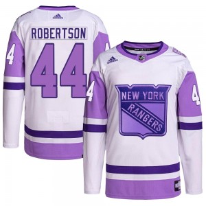 Youth Adidas New York Rangers Matthew Robertson White/Purple Hockey Fights Cancer Primegreen Jersey - Authentic