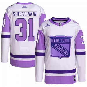 Youth Adidas New York Rangers Igor Shesterkin White/Purple Hockey Fights Cancer Primegreen Jersey - Authentic