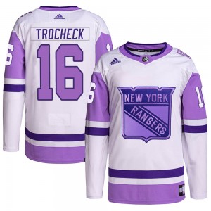 Youth Adidas New York Rangers Vincent Trocheck White/Purple Hockey Fights Cancer Primegreen Jersey - Authentic