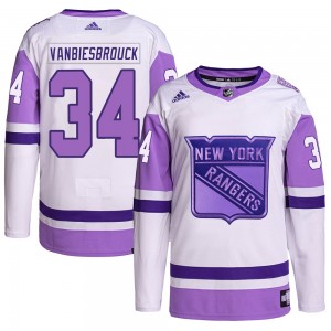 Youth Adidas New York Rangers John Vanbiesbrouck White/Purple Hockey Fights Cancer Primegreen Jersey - Authentic