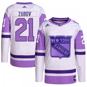 Youth Adidas New York Rangers Sergei Zubov White/Purple Hockey Fights Cancer Primegreen Jersey - Authentic