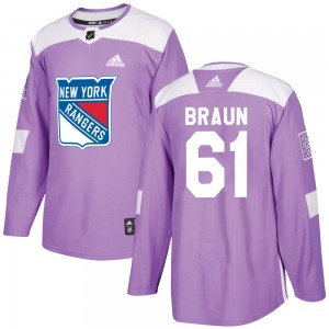 Men's Adidas New York Rangers Justin Braun Purple Fights Cancer Practice Jersey - Authentic