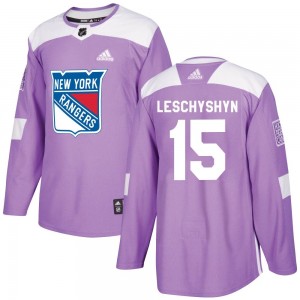 Men's Adidas New York Rangers Jake Leschyshyn Purple Fights Cancer Practice Jersey - Authentic
