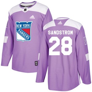 Men's Adidas New York Rangers Tomas Sandstrom Purple Fights Cancer Practice Jersey - Authentic