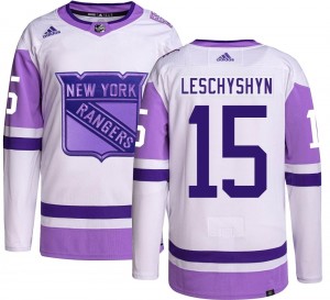 Men's Adidas New York Rangers Jake Leschyshyn Hockey Fights Cancer Jersey - Authentic