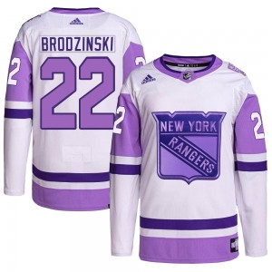 Men's Adidas New York Rangers Jonny Brodzinski White/Purple Hockey Fights Cancer Primegreen Jersey - Authentic