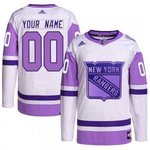 Men's Adidas New York Rangers Custom White/Purple Custom Hockey Fights Cancer Primegreen Jersey - Authentic