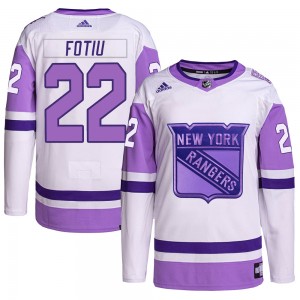 Men's Adidas New York Rangers Nick Fotiu White/Purple Hockey Fights Cancer Primegreen Jersey - Authentic