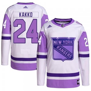 Men's Adidas New York Rangers Kaapo Kakko White/Purple Hockey Fights Cancer Primegreen Jersey - Authentic