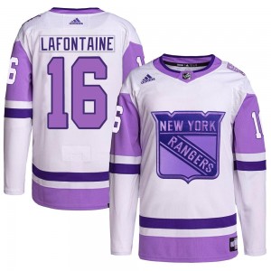 Men's Adidas New York Rangers Pat Lafontaine White/Purple Hockey Fights Cancer Primegreen Jersey - Authentic