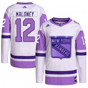Men's Adidas New York Rangers Don Maloney White/Purple Hockey Fights Cancer Primegreen Jersey - Authentic