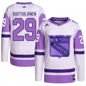 Men's Adidas New York Rangers Reijo Ruotsalainen White/Purple Hockey Fights Cancer Primegreen Jersey - Authentic