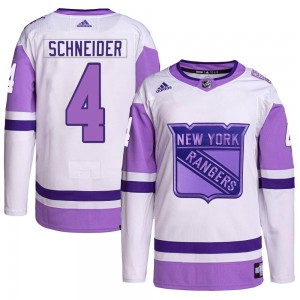 Men's Adidas New York Rangers Braden Schneider White/Purple Hockey Fights Cancer Primegreen Jersey - Authentic